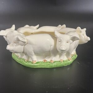 Vintage Vandor Pig Planter Circle Ceramic Round 9"